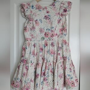 Aqua Cream floral Applique 100% Cotton Dress ( Zip needs repair)